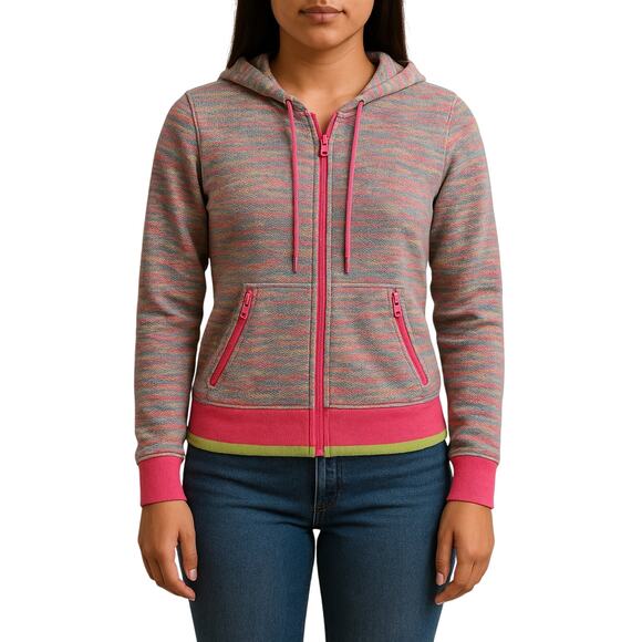 Juicy Couture Sport Y2K Zip Up Hoodie XS Retro Neon Pink Multicolor Track Jacket - Picture 1 of 14